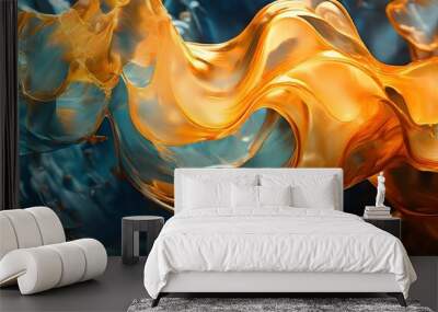 digital waves flowing over a classic painting Wall mural