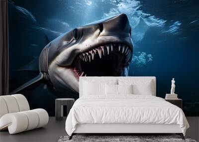 goblin shark mid hunt in deep ocean sea Wall mural