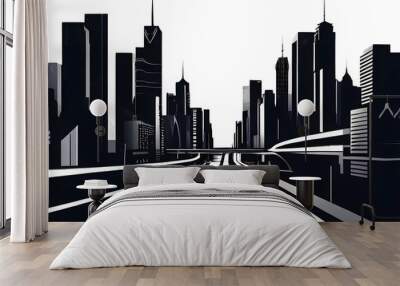 modern city skyline using clean lines and geometric forms Wall mural