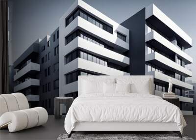 modern real estate apartment building in clean geometric forms in black and white Wall mural