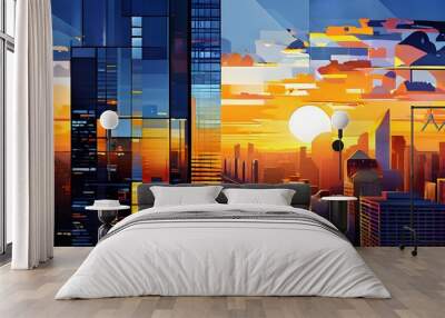 urban cityscape collage featuring a mosaic of vibrant colors Wall mural