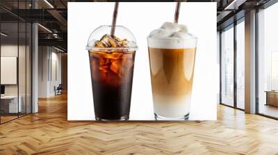 Set of black ice coffee and ice latte coffee milk isolated on white background Wall mural