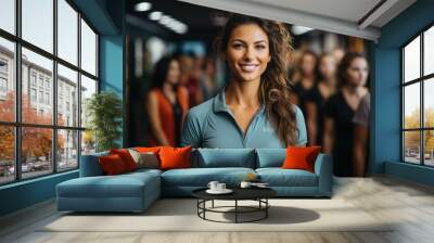 woman in yoga uniform standing in the middle of a room Wall mural