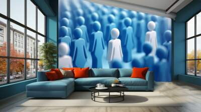 Blue people leads other white people. Strategy in business, Leadership concept Wall mural