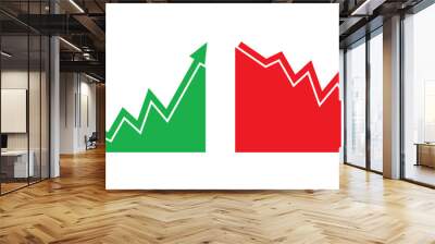 Graph going Up and Down sign with green and red arrows vector. Flat design vector illustration concept of sales bar chart symbol icon with arrow moving down and sales bar chart with arrow moving up. Wall mural