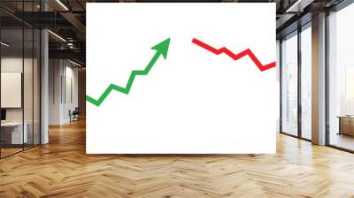 Graph going Up and Down sign with green and red arrows vector. Flat design vector illustration concept of sales bar chart symbol icon with arrow moving down and sales bar chart with arrow moving up.	 Wall mural