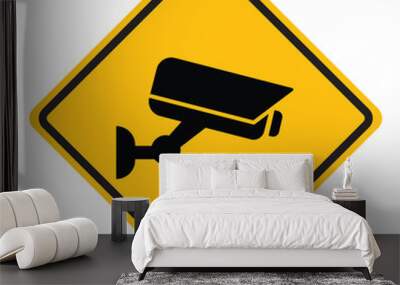 Security camera icon, video surveillance, cctv sign. Yellow symbol indicating camera operation. Warning monitoring, safety home protection system. Fixed CCTV, Security Camera Icon Vector. Wall mural