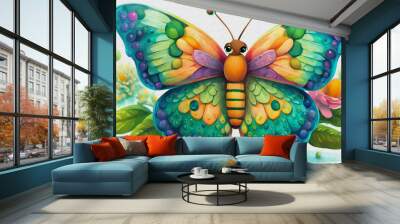 oil painting style CARTOON CHARACTER illustration  CUTE BABY butterfly isolated on white background, top view. side front  Wall mural