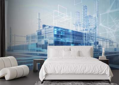 Digital Twin Technology with abstract representation of the technology. Industrial use. Wall mural