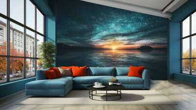 Stars reflected in the water of the archipelago during sunset Wall mural