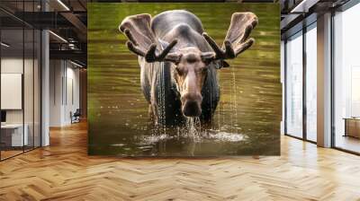 Moose in river Wall mural