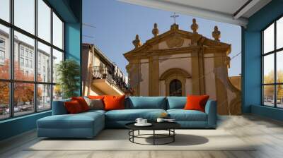  ancient church of Sicily, typical glimpse of southern Italy with clothes drying in the sun Wall mural