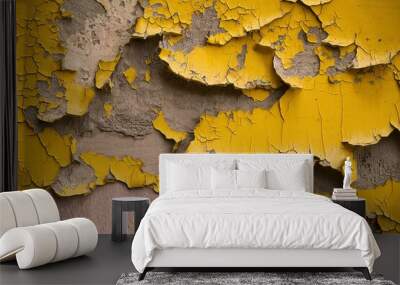 A vivid and intricate art piece featuring a weathered, yellow-toned surface Wall mural