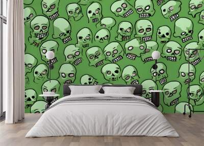 Pattern with green skulls cartoon Wall mural