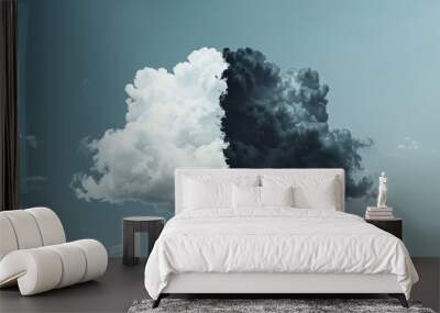 half white and half black cloud, solitary in the black sky, solitude, minimal, abstract and metaphorical image Wall mural