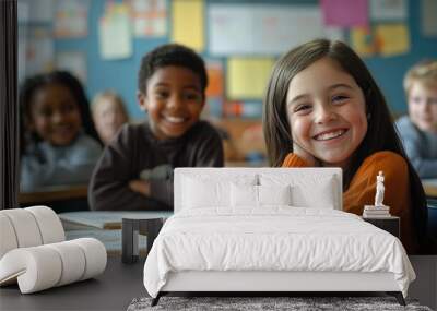 Happy Children in a Multi Ethnic Elementary Classroom Wall mural