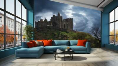 Scenic shot of the famous historic Rock of Cashel castle in Ireland, on a cloudy weather Wall mural