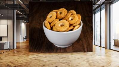 Ring Coconut biscuits served in a bowl. Brazilian little donut. Selective focus. Wall mural