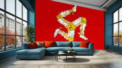 3d illustration of flag of Mann. The flag of the Isle of Man is red with three legs, known in Manx as ny tree cassyn. Wall mural