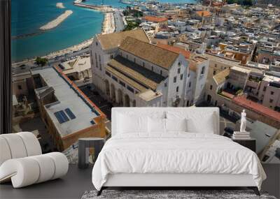 Aerial view of the Pontifical Basilica of Saint Nicholas in the old town of Bari, Puglia, Italy. It is a Catholic Church in the historic center of the city built in the Apulian Romanesque style. Wall mural