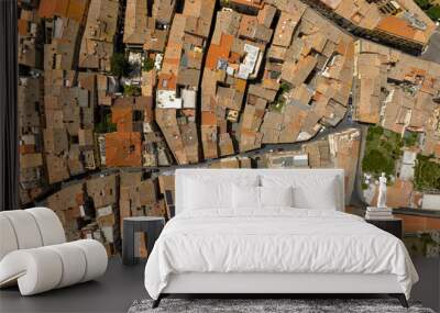 Zenithal aerial view of the historic center of Viterbo, Lazio, Italy. Wall mural