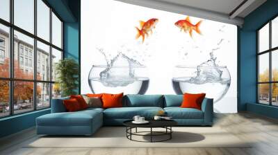 two goldfish jumping from one glass bowl to another Wall mural