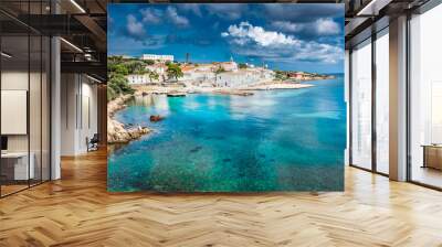 Beautiful town and beach of Cala d'Oliva in Asinara island, Sardinia Wall mural