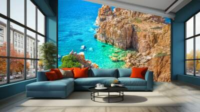 Crystal clear waters of Li Cossi beach, Sardinia Wall mural