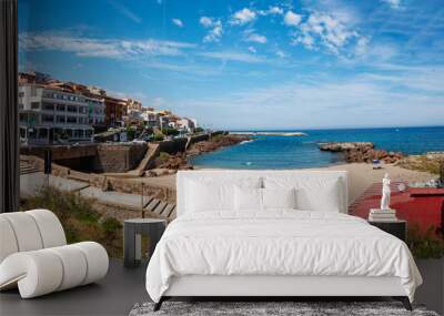 Panorama of the beach near the village of Castelsardo. Small town in the north of Sardinia Island (Italy, Sassari Province), it is included in the list of the most beautiful villages in Italy. Wall mural