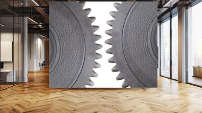 Close-upwo motion gears isolated on white background Wall mural