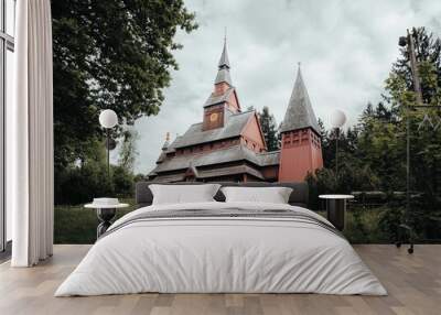 Beautiful closeup of a Gustav Adolf Stave Church in Hahnenklee Wall mural