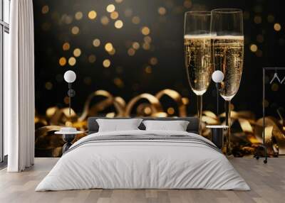 new year's background: champagne glasses and ribbons Wall mural