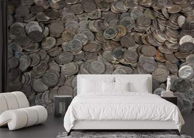 Pile of silver dime coins Wall mural