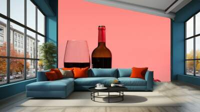 Red wine bottle and fruit with glass Wall mural