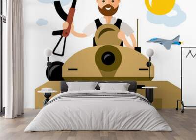 Vector Tankman, War in the Middle East. Flat style colorful Cartoon illustration. Wall mural