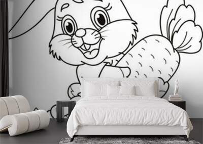 Coloring page outline of cartoon rabbit with carrot. Vector illustration, coloring book for kids. Wall mural