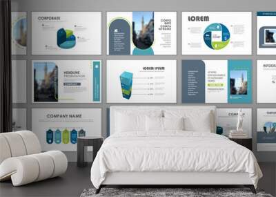 Business presentation infographic template set. Keynote presentation background, slide templates, website ideas, brochure cover design, landing page, annual report brochure. Vector Illustration Wall mural