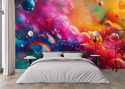 A colorful image of many small bubbles in various colors Wall mural