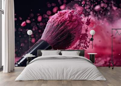 A makeup brush is covered in pink powder Wall mural