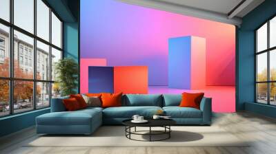 A room with three white cubes and a pink wall Wall mural