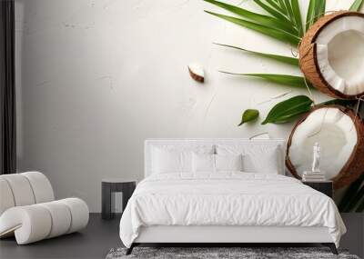 cocount and palm branch on white background Wall mural