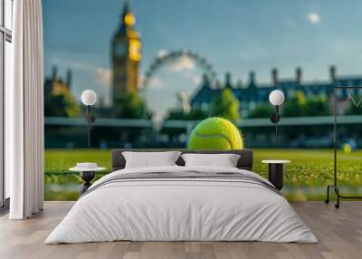 tennis ball on tennis grass court Wall mural