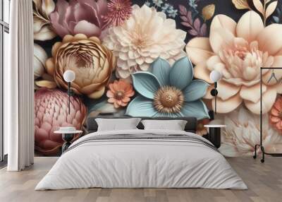 beautiful fantasy vintage wallpaper botanical flower background Wall mural