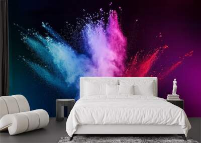 colored powder explosion on gradient dark background freeze motion Wall mural