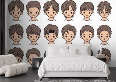 Doodle Set of Boy Face and Hair Style Character  Wall mural