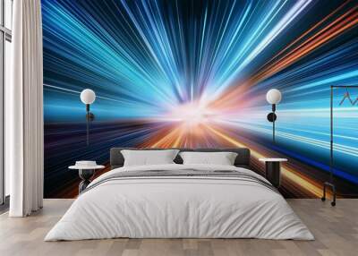 fast speed of glowing light digital abstract art ai generate Wall mural