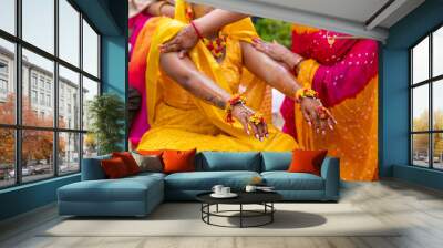 Fijian Indian pre wedding haldi ceremony ritual items close up Wall mural