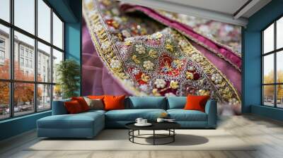 Indian bride's wedding outfit, fabric and textile Wall mural