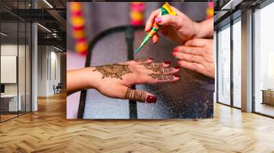 Indian Hindu bride's wedding henna mehendi mehndi hands close up Wall mural