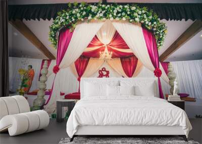 Indian Hindu Wedding Ceremony Interiors, Decorations, Mandap Wall mural